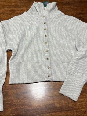 wild fable Cream Ribbed Button-Front Turtleneck Sweater